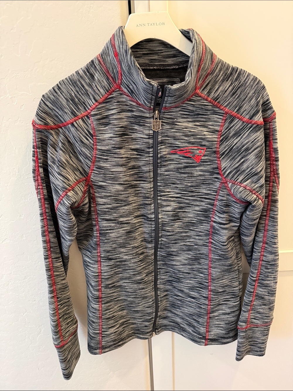 Women's Gray Heather Full-Zip Jacket with Red Stitching - New England Patriots